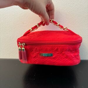 New, Mary Kay Red Quilted Makeup Bag Hearts Gold Chain Handle Tassels Zip